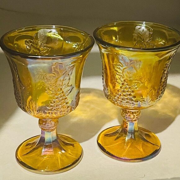 Vintage Harvest Carnival Amber by Colony Glass Iridescent Water Goblet Pair (2) - Picture 1 of 16